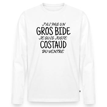 J'ai pas un gros bide je suis juste costaud du... - T-shirt manches longues Premium bio Homme - blanc - Devant - Nico (187cm)