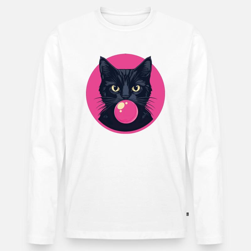 Katze Kaugummi - Männer Premium Bio Langarmshirt - Weiß