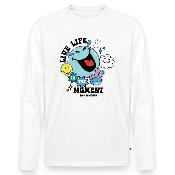 SmileyWorld Live Life In The Moment Laughing Face - Men's Premium Organic Long Sleeve Shirt - white - Front - Nico (187cm)