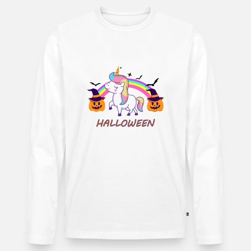 Halloween Einhorn - Männer Premium Bio Langarmshirt - Weiß