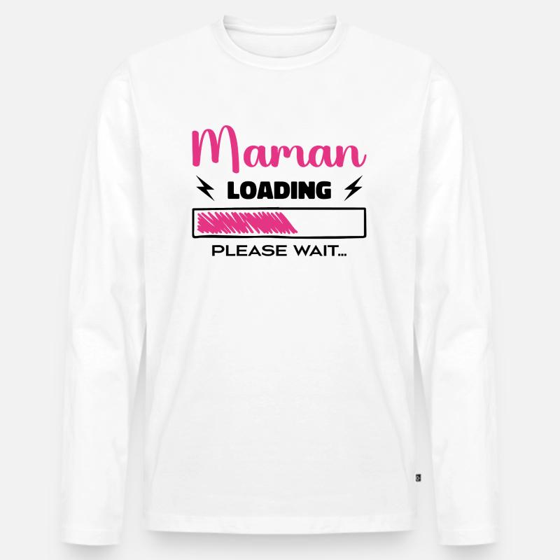 Mama lĂ€dt Bitte warten... - MĂ€nner Premium Bio Langarmshirt - WeiĂ