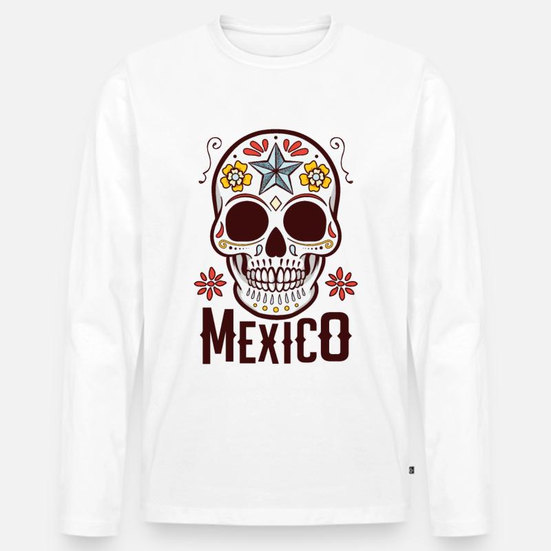 Sugar Skull Mexiko - Männer Premium Bio Langarmshirt - Weiß
