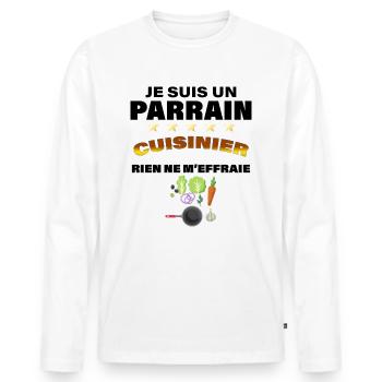 Mon Parrain Cuisinier Humour Homme Cuisine - T-shirt manches longues Premium bio Homme - blanc - Devant - Nico (187cm)