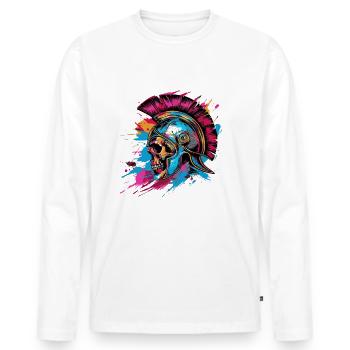 Spartaner Totenkopf Gladiator - Männer Premium Bio Langarmshirt - Weiß - Vorne - Nico (187cm)
