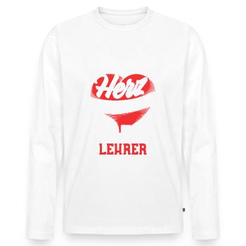 Mein Herz schlägt für einen Lehrer / Spruch, Liebe - Männer Premium Bio Langarmshirt - Weiß - Vorne - Nico (187cm)