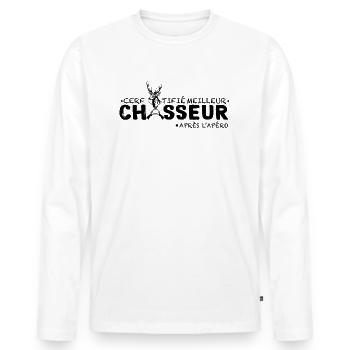 Certifié Meilleur Chasseur Apres L'Apéro - T-shirt manches longues Premium bio Homme - blanc - Devant - Nico (187cm)