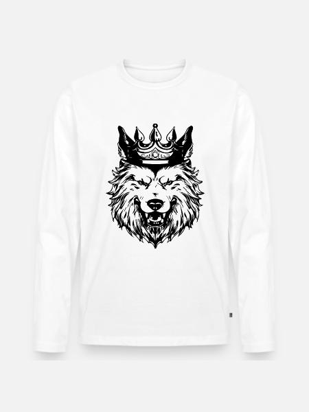Wolf Crown Head King - Men's Premium Organic Long Sleeve Shirt - white