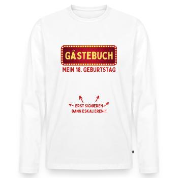 Gästebuch 18. Geburtstag - Männer Premium Bio Langarmshirt - Weiß - Vorne - Nico (187cm)
