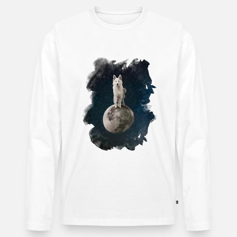 Mystical Wolf - Männer Premium Bio Langarmshirt - Weiß