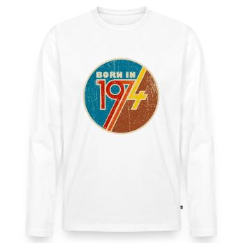 Born In 1974 50 years old - Men's Premium Organic Long Sleeve Shirt - white - Front - Nico (187cm)