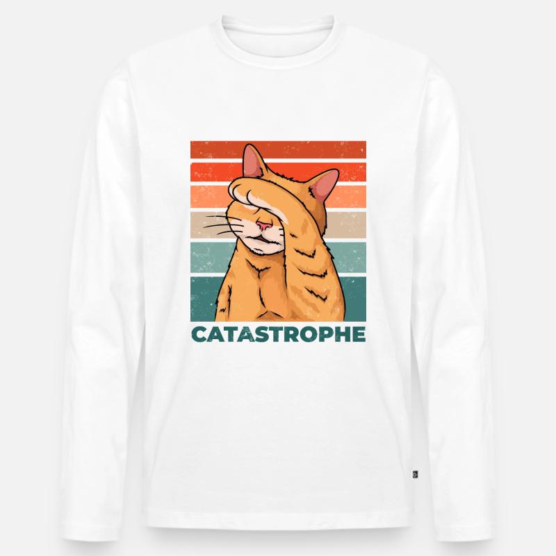 Cat Katastrofe Katastrofe Funny Siger - Premium økologisk langærmet T-shirt til mænd - hvid