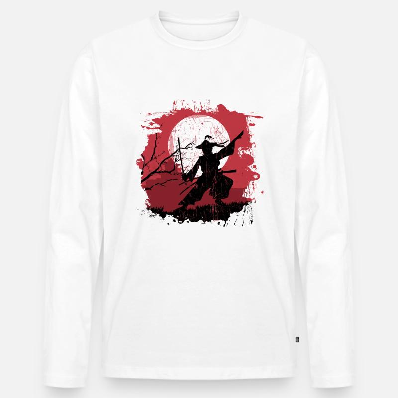 Samurai - Männer Premium Bio Langarmshirt - Weiß