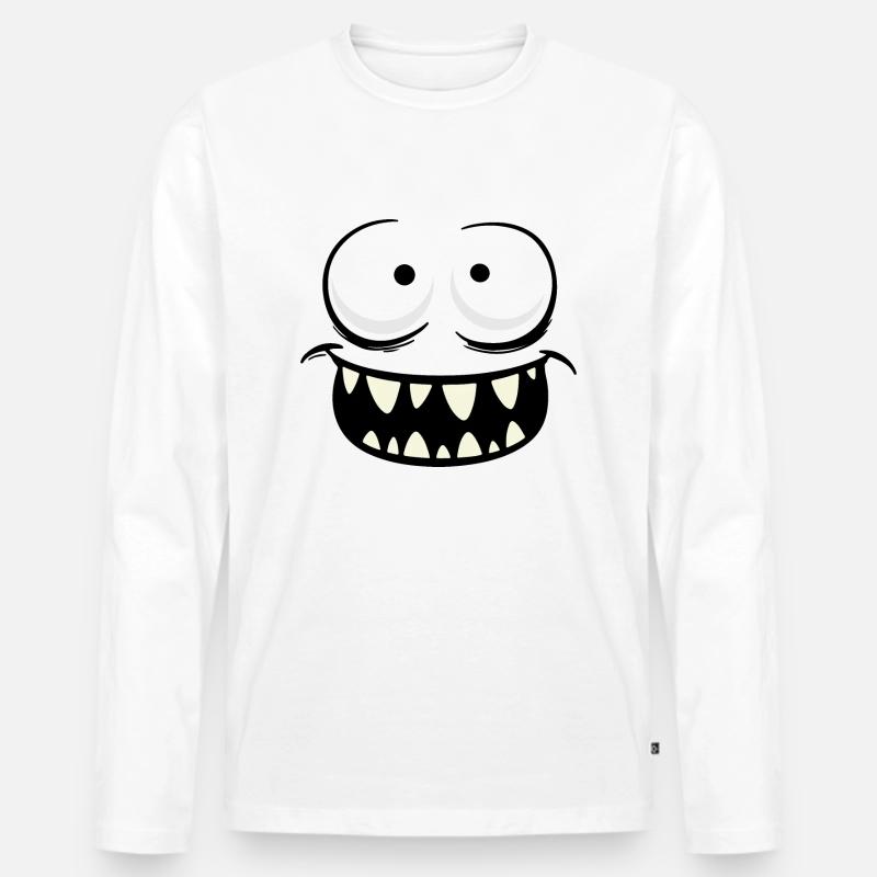 Monster-Gesicht - Männer Premium Bio Langarmshirt - Weiß