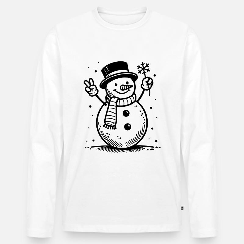 Niedlicher Schneemann - Männer Premium Bio Langarmshirt - Weiß