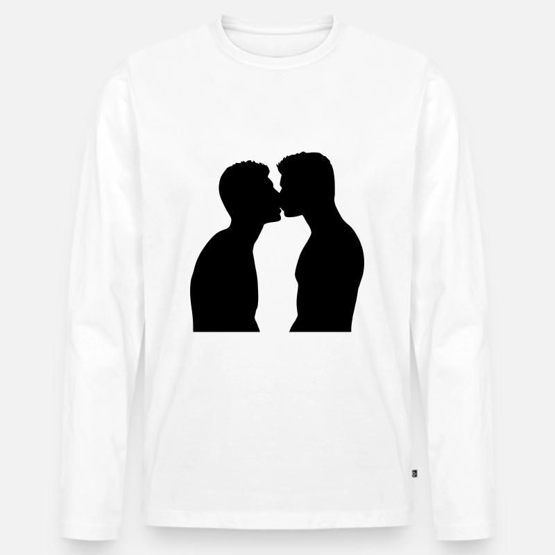 Gay Pride Kuss - Männer Premium Bio Langarmshirt - Weiß