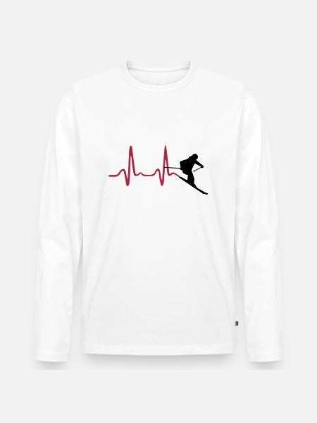 Skier & Heartbeat, Skiing - T-shirt manches longues Premium bio Homme - blanc