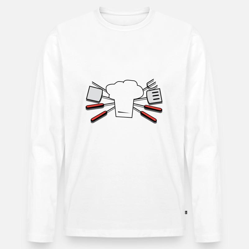 besteck geschirr flatware silverware cutlery84 - Männer Premium Bio Langarmshirt - Weiß