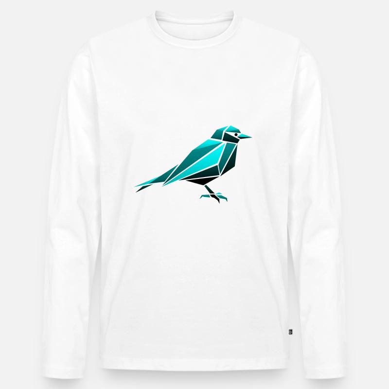 Spatz Vogel Origami Polygon - Männer Premium Bio Langarmshirt - Weiß