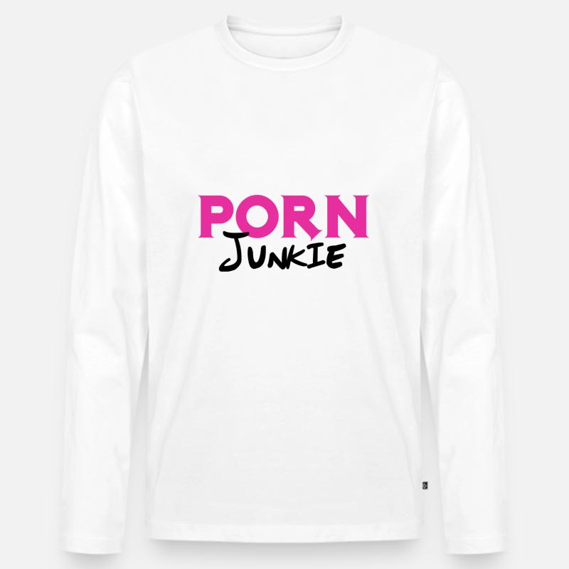 Porn Junkie - Männer Premium Bio Langarmshirt - Weiß