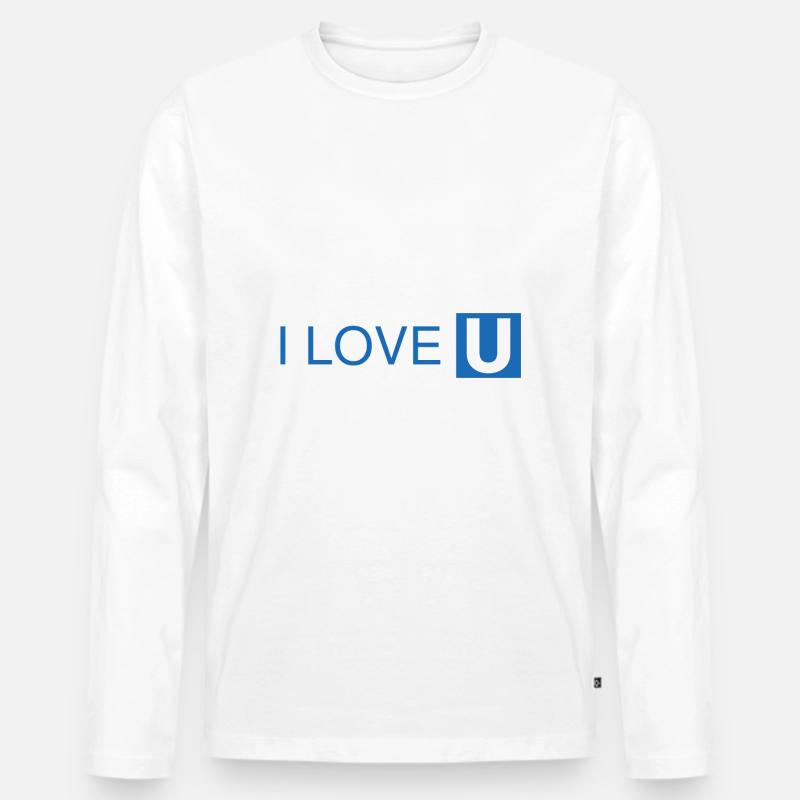 I Love U-Bahn Blau Geschenkidee - Männer Premium Bio Langarmshirt - Weiß