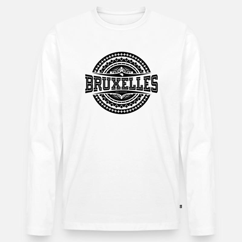 Brüssel Schwarz - Männer Premium Bio Langarmshirt - Weiß