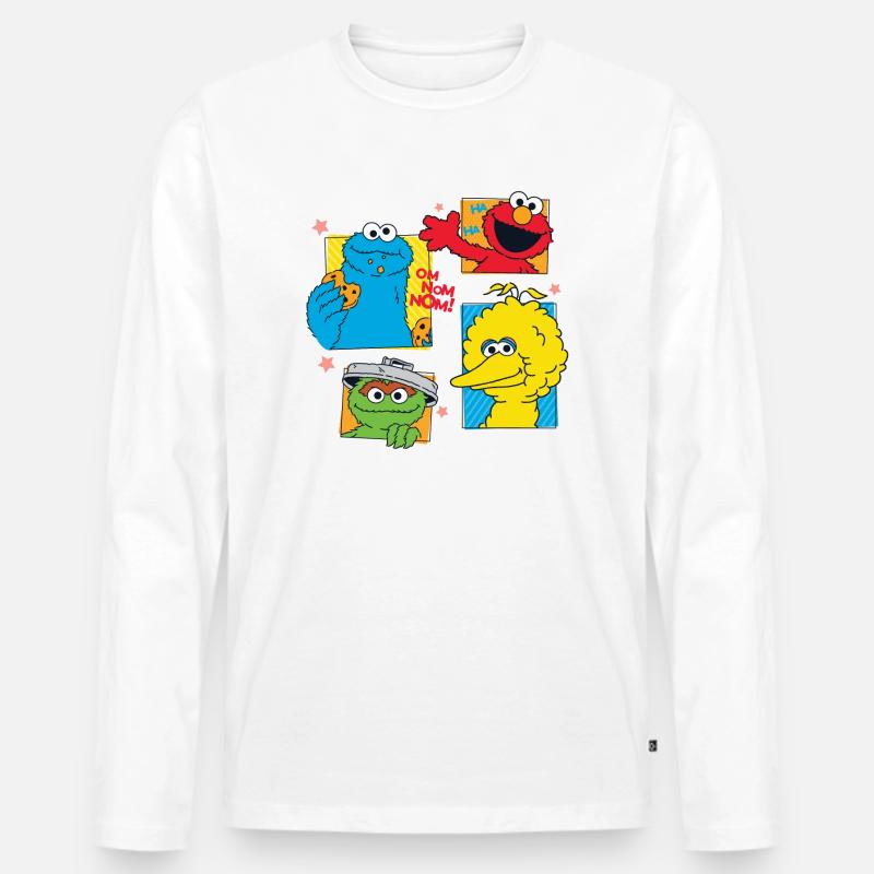 Sesamstraße Cookie, Bibo,Elmo, Oscar - Männer Premium Bio Langarmshirt - Weiß