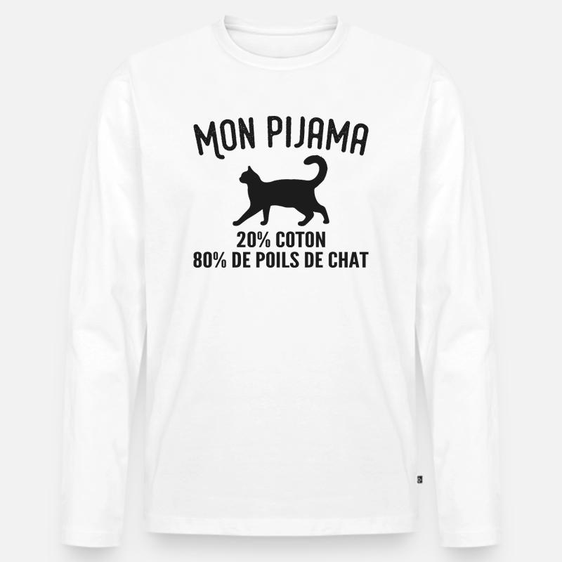 Humorvoller Katzenhaar-Pyjama - Männer Premium Bio Langarmshirt - Weiß