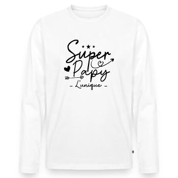 Papy Super Papy Humour Papy Cadeau - T-shirt manches longues Premium bio Homme - blanc - Devant - Nico (187cm)