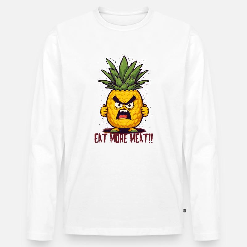 Wütende Ananas: Iss mehr Fleisch - Männer Premium Bio Langarmshirt - Weiß