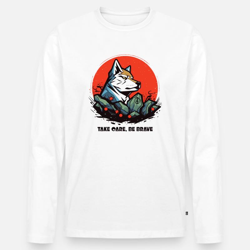 Sei mutig wie ein Wolf - Männer Premium Bio Langarmshirt - Weiß