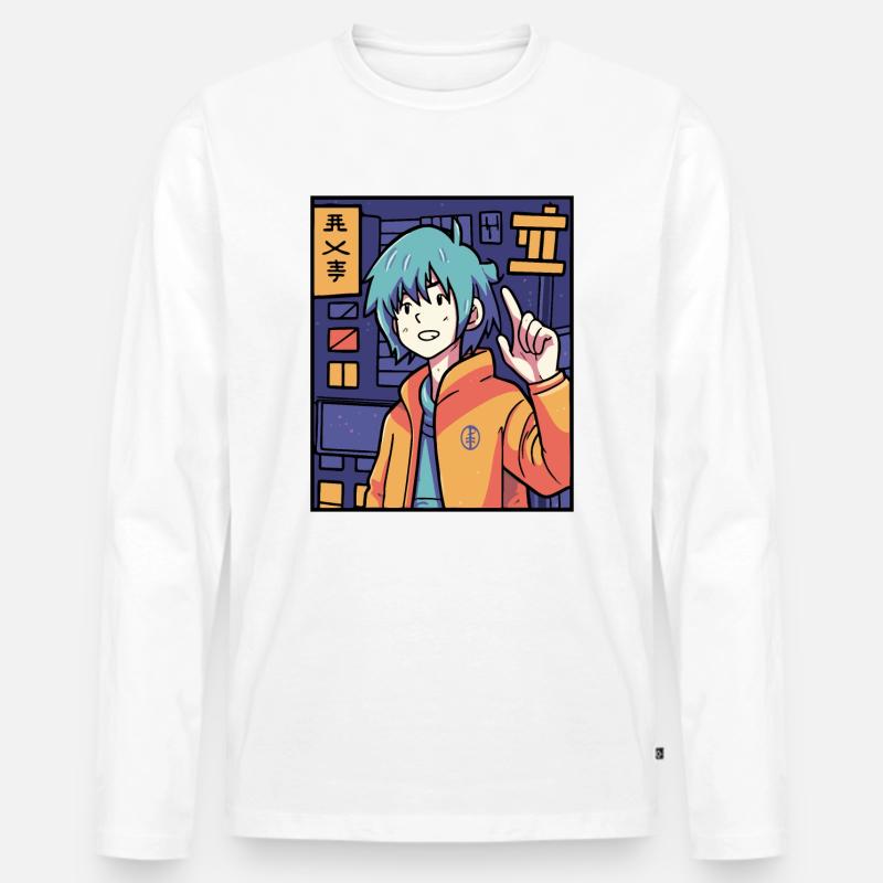 Anime-Junge - Männer Premium Bio Langarmshirt - Weiß