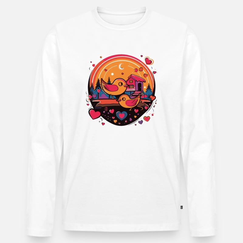 Vögel mit Herzen - Männer Premium Bio Langarmshirt - Weiß