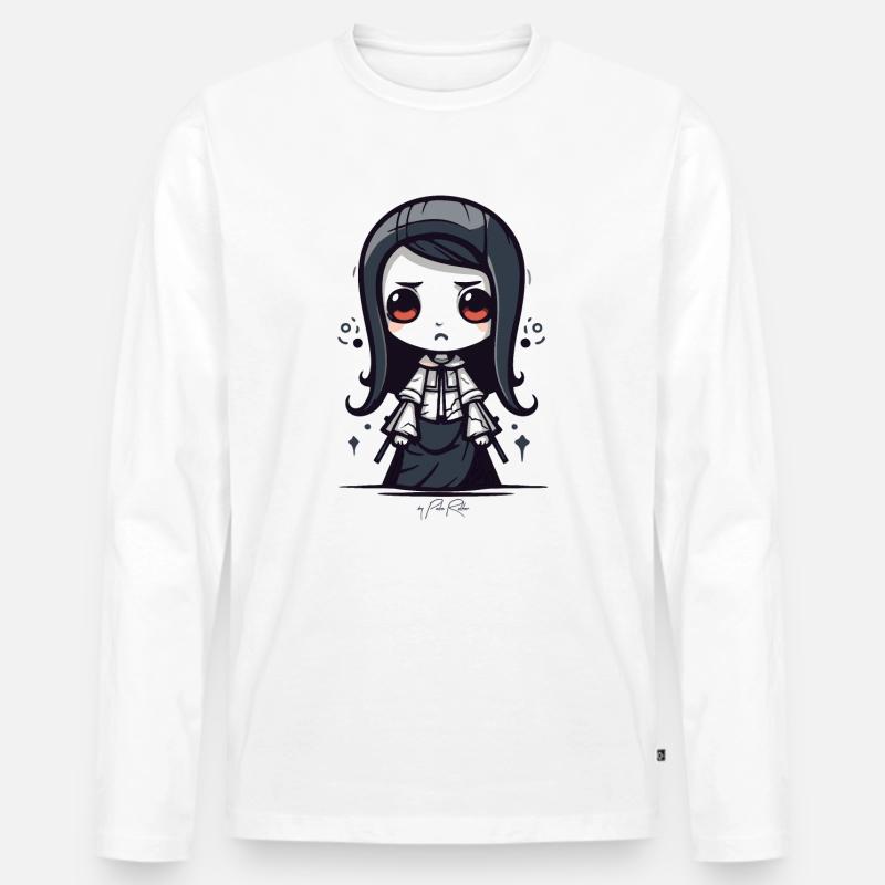 Chibi Japanisches Samurai-Mädchen - Männer Premium Bio Langarmshirt - Weiß