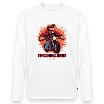 J'arrive, bébé ! Un motard de moto de dessin animé - T-shirt manches longues Premium bio Homme - blanc - Devant - Nico (187cm)