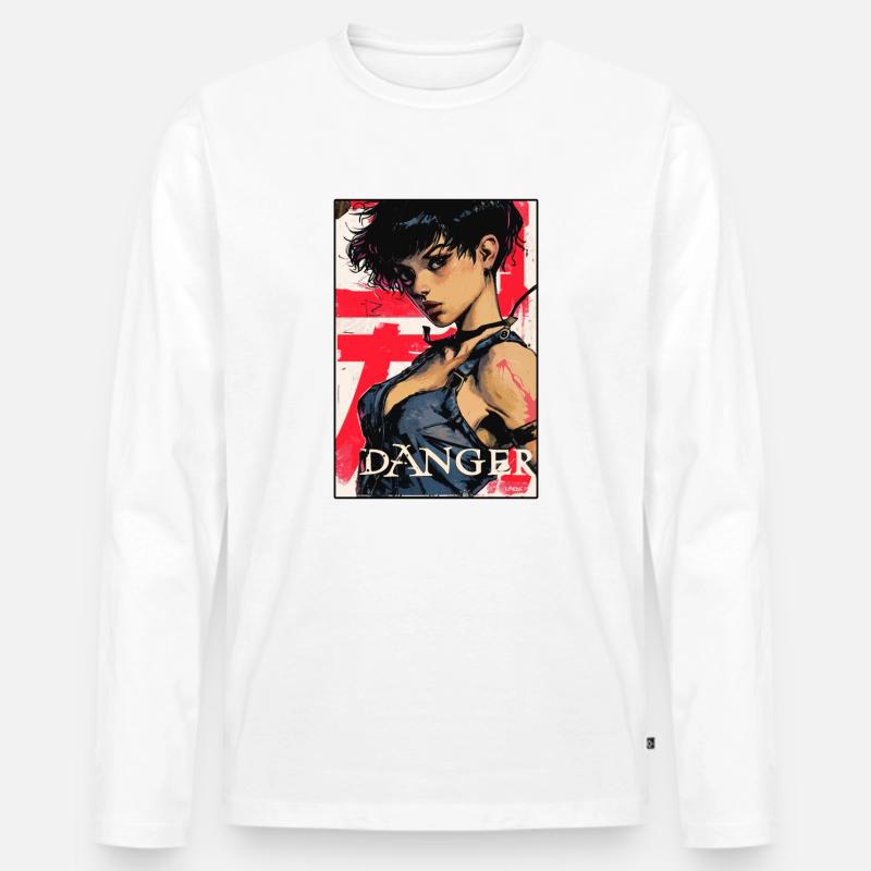 Das Anime Gefahr Mädchen - Männer Premium Bio Langarmshirt - Weiß