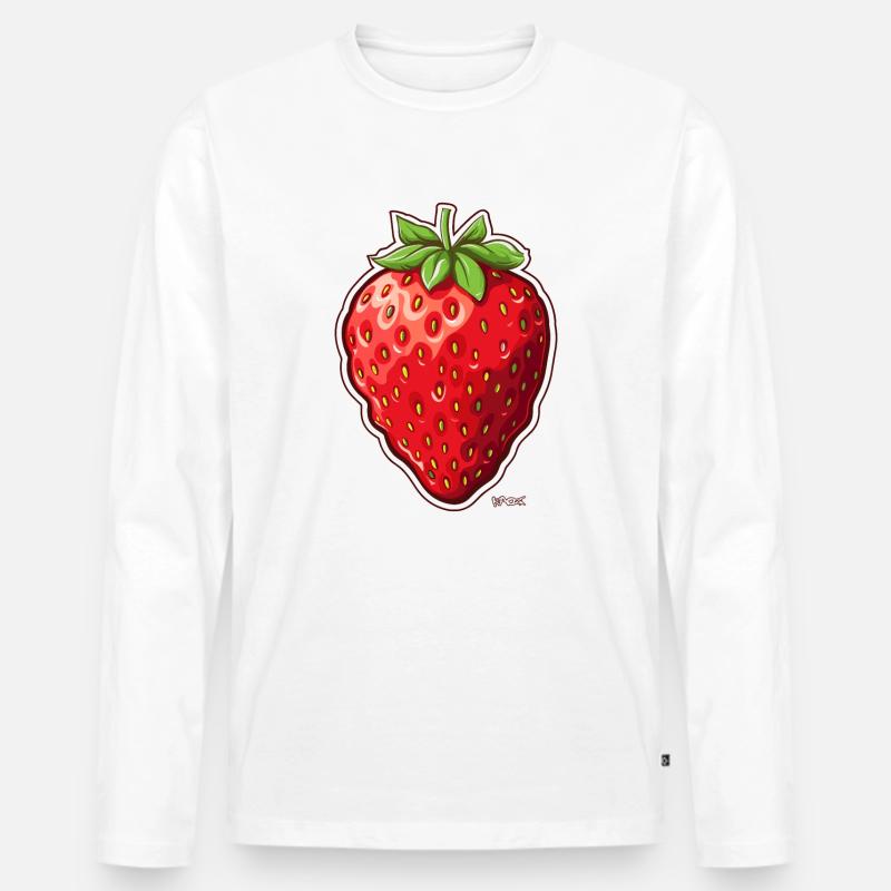 Große, dicke saftige Erdbeere - Männer Premium Bio Langarmshirt - Weiß