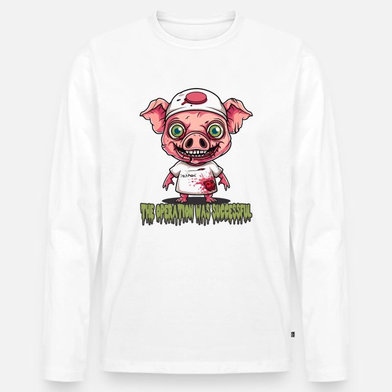 Die Operation war erfolgreich, Dr. Schwein - Männer Premium Bio Langarmshirt - Weiß
