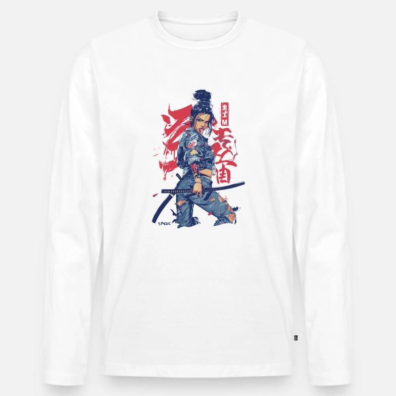 Verdammt! Samurai Straßenkampf Denim Anime Mädchen - Männer Premium Bio Langarmshirt - Weiß