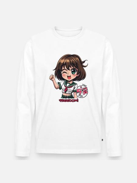 Frække anime pige løfter knytnæven for frihed - Premium økologisk langærmet T-shirt til mænd - hvid