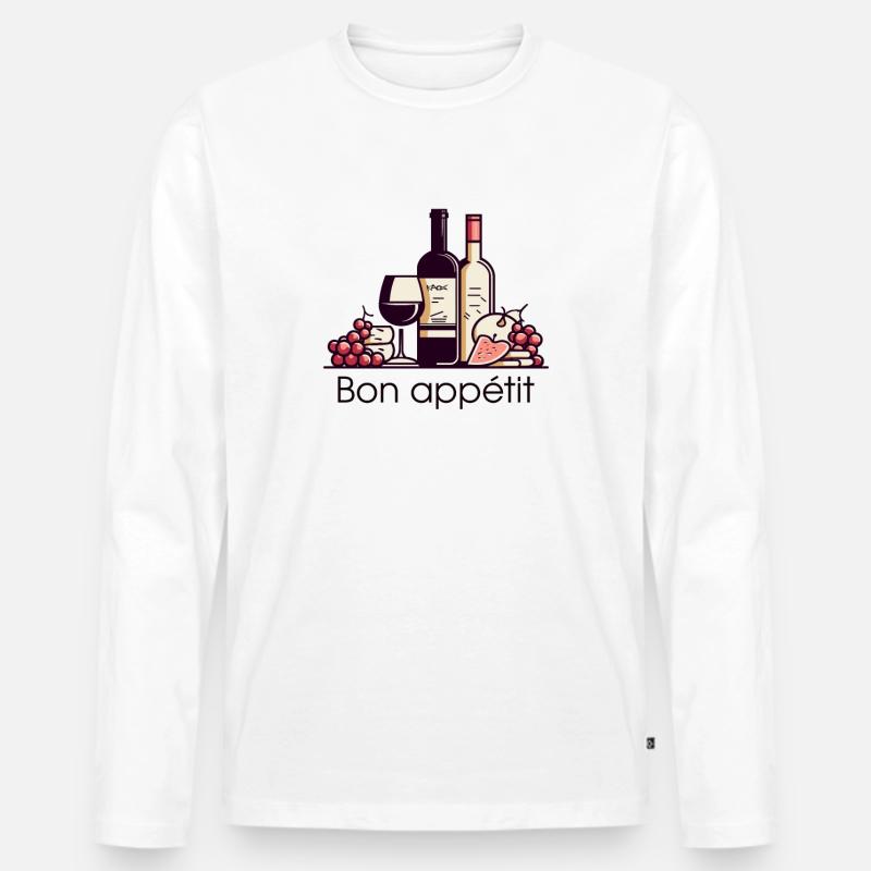 Wein, Trauben, Käse - Guten Appetit! - Männer Premium Bio Langarmshirt - Weiß
