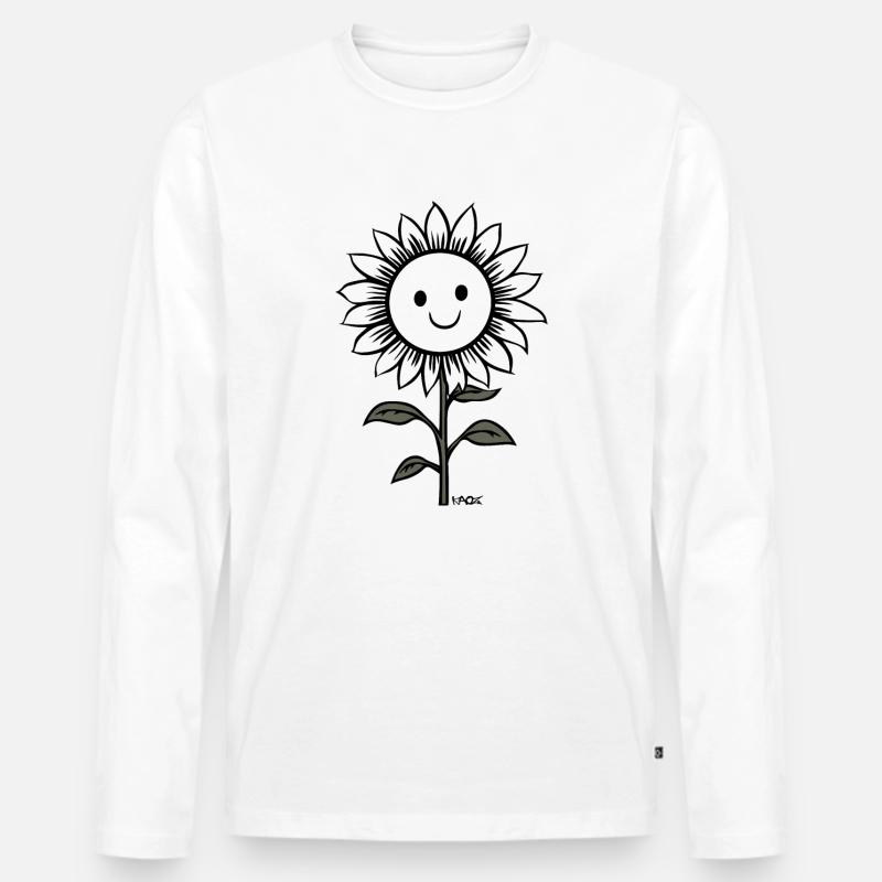 Fröhlicher Sonnenblume - Männer Premium Bio Langarmshirt - Weiß