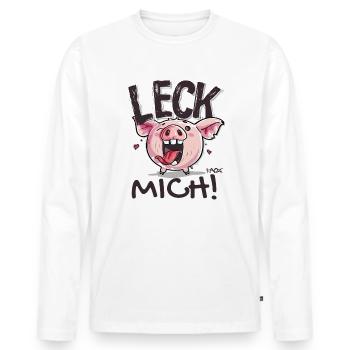 Kleines freches Schwein: Leck Mich - Männer Premium Bio Langarmshirt - Weiß - Vorne - Nico (187cm)