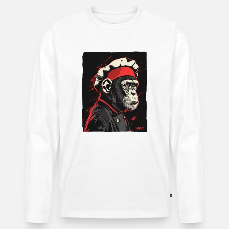 Affe-Küchenchef und Affen-Koch - Männer Premium Bio Langarmshirt - Weiß