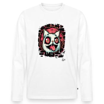 Crazy cat crossed out eyes from hell - Men's Premium Organic Long Sleeve Shirt - white - Front - Nico (187cm)