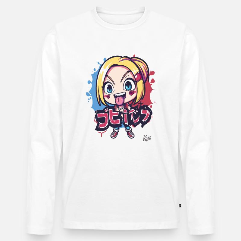 Chibi Freches Cartoon-Mädchen - Männer Premium Bio Langarmshirt - Weiß