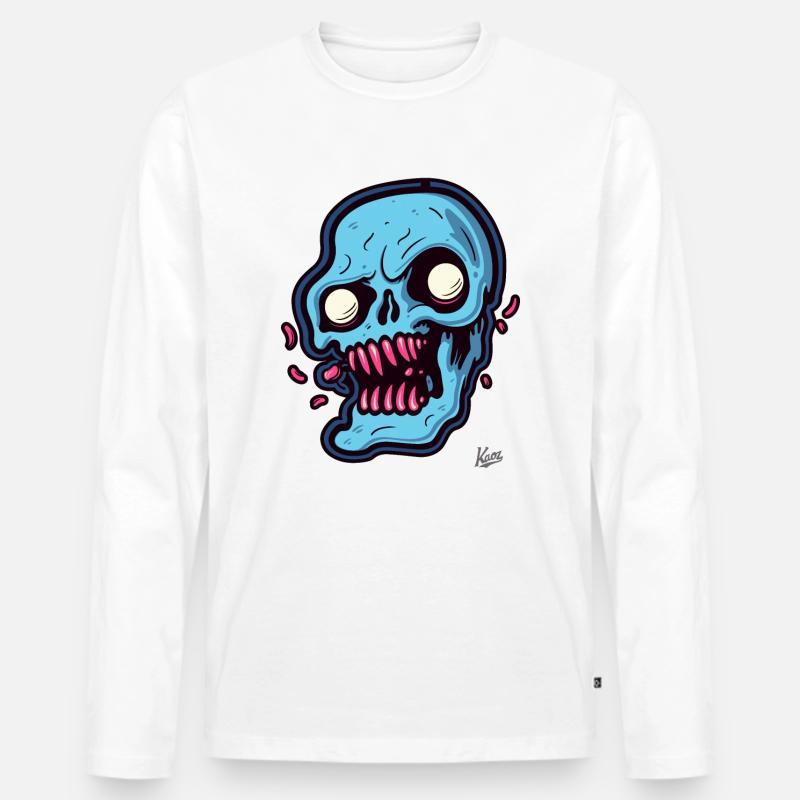 abstrakter blauer Totenkopf - Männer Premium Bio Langarmshirt - Weiß