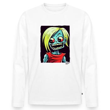 Dessin animé crâne Zombie Spinner - T-shirt manches longues Premium bio Homme - blanc - Devant - Nico (187cm)