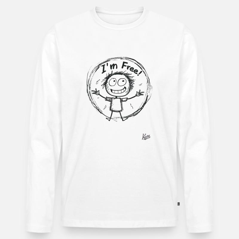 Strichmännchen-Figur: Ich bin frei! - Männer Premium Bio Langarmshirt - Weiß