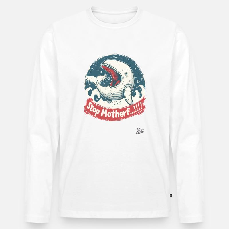 Bedrohte Art: Walfisch, STOP MUTTERF... - Männer Premium Bio Langarmshirt - Weiß