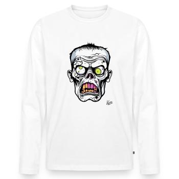 Super Lustiger Blasser Zombie-Totenkopf-Schädel - Männer Premium Bio Langarmshirt - Weiß - Vorne - Nico (187cm)